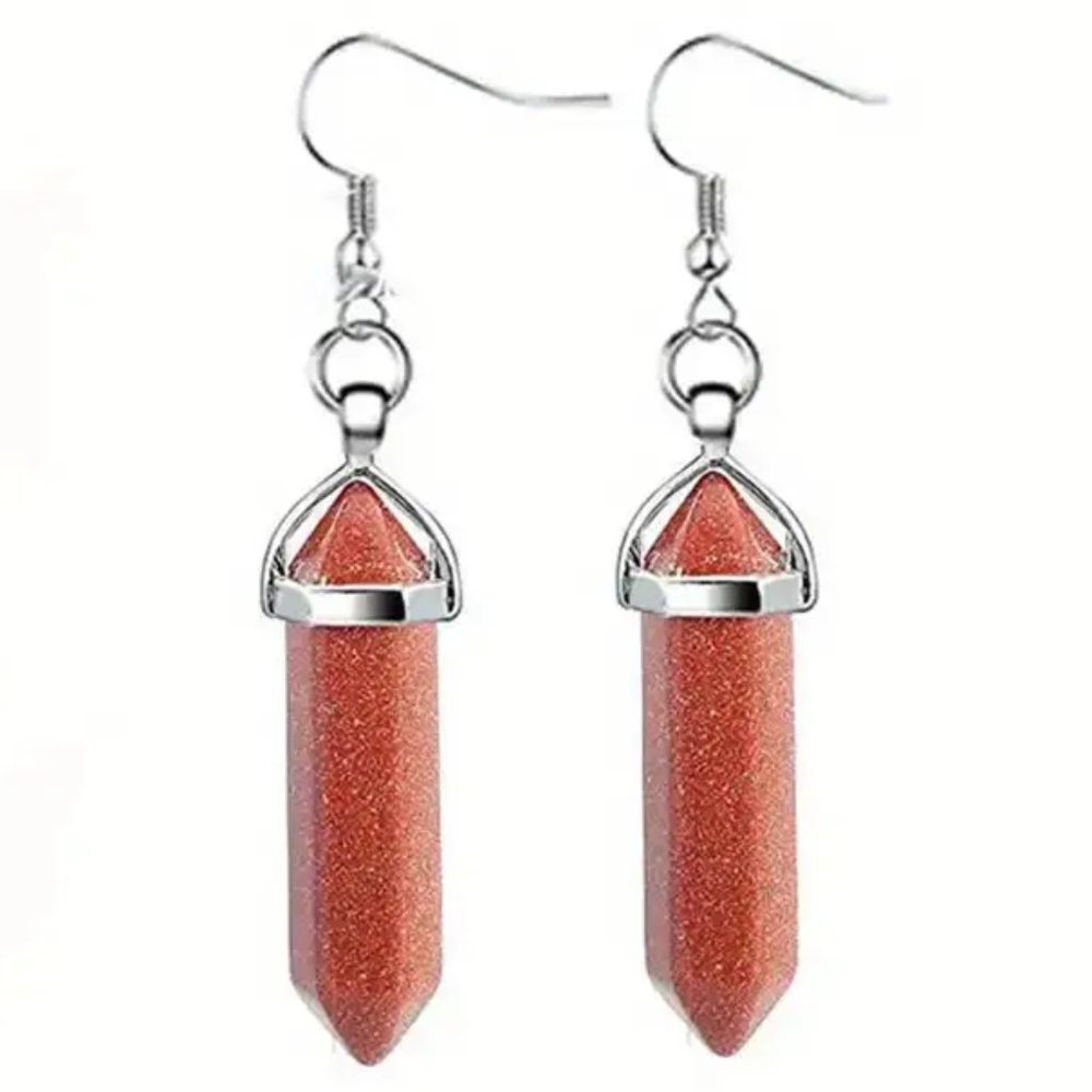 Golden Sandstone Natural Stone Gemstone Handmade Hexagon Point Dangle Earrings